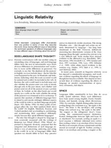 Galley: Article[removed]Level 2 Linguistic Relativity  Lera Boroditsky, Massachusetts Institute of Technology, Cambridge, Massachusett, USA