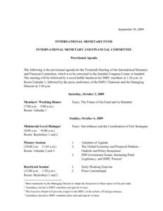 International Monetary and Financial Committee: Provisional Agenda, September 28, 2009