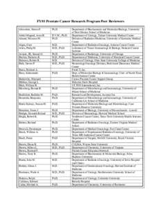 FY00 Prostate Cancer Research Program Peer Reviewers