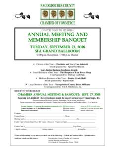 Invites you to its 95TH  Annual Meeting and Membership Banquet Tuesday, September 27, 2016 SFA Grand ballroom