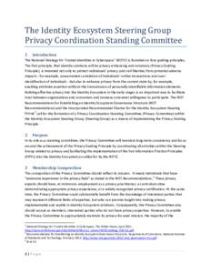 The Identity Ecosystem Steering Group Privacy Coordination Standing Committee