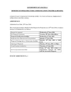 GOVERNMENT OF ANGUILLA MINISTRY OF INFRASTRUCTURE COMMUNICATION UTILITIES & HOUSING CONSULTANCY FOR BACKUP POWER SUPPLY TO THE NATIONAL EMERGENCY OPERATION CENTRE (NEOC) ADDENDUM #1