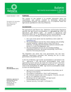 Bulletin Agri-tourist Accommodation in the ALR NUMBER 14A-04 Created: November 17, 2014