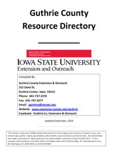 Guthrie County Resource Directory _________ Compiled By: Guthrie County Extension & Outreach