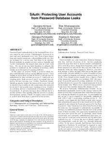 SAuth: Protecting User Accounts from Password Database Leaks Georgios Kontaxis Elias Athanasopoulos