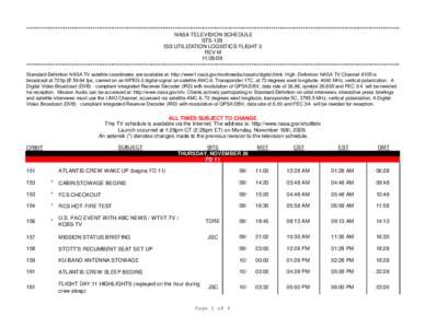 ***************************************************************************************************************************************************************************************** NASA TELEVISION SCHEDULE STS-129 I