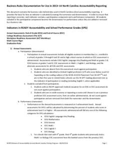 Business Rules Documentation for Use in 2013–14 North Carolina Accountability Reporting This document contains the business rules behind data used in North Carolina school accountability reporting. It provides the basi