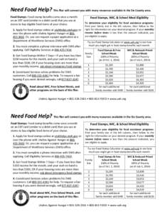Need Food Help? This flier will connect you with many resources available in the Six County area. Food Stamps: Food stamp benefits come once a month on an EBT card (similar to a debit card) that you use at stores to buy 