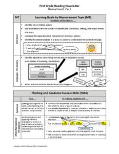 First Grade Reading Newsletter Marking Period 3, Part 2 MT  Learning Goals by Measurement Topic (MT)