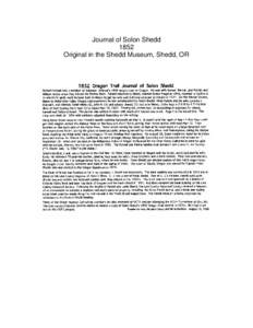 Journal of Solon Shedd 1852 Original in the Shedd Museum, Shedd, OR Transcription By Jim Riehl, October, 2006
