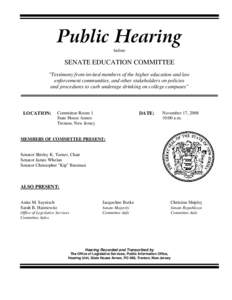 Public Hearing before SENATE EDUCATION COMMITTEE 