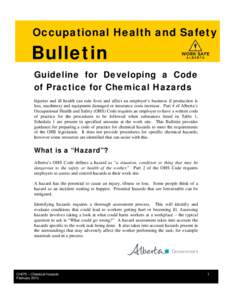 Occupational Health and Safety  Bulletin Guideline for Developing a Code of Practice for Chemical Hazards Injuries and ill health can ruin lives and affect an employer’s business if production is