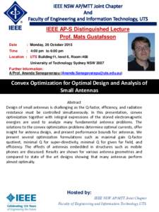 IEEE AP-S Distinguished Lecture Prof. Mats Gustafsson Date : Monday, 26 October 2015