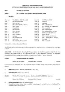 MINUTES OF THE COUNCIL MEETING OF THE PONY CLUB ASSOCIATION OF NEW SOUTH WALES INCORPORATED DATE: TUESDAY 29 JULY 2014