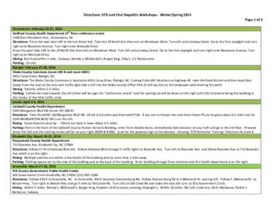 Directions: STD and Viral Hepatitis Workshops - Winter/Spring 2014 Page 1 of 2 Greensboro: February 24-25, 2014 rd Guilford County Health Department (3 floor conference room[removed]East Wendover Ave., Greensboro, NC