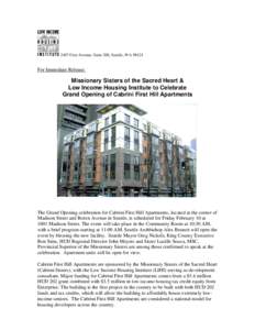 First Hill /  Seattle / United States Department of Housing and Urban Development / Seattle / Cabrini / Washington / Geography of the United States / United States / Cabrini Medical Center / Affordable housing / Francesca S. Cabrini / Low Income Housing Institute