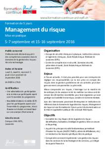 www.formation-continue-unil-epfl.ch  Formation de 5 jours Management du risque Mise en pratique