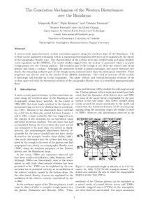 The Generation Mechanism of the Western Disturbances over the Himalayas Masayuki Hara∗ , Fujio Kimura,∗ and Tetsuzo Yasunari,∗