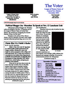 The Voter League of Women Voters of Central New Mexico November 2014 League of Women Voters of Central New Mexico