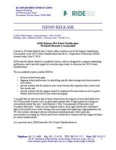 R.I. DEPARTMENT OF EDUCATION Shepard Building 255 Westminster Street Providence, Rhode Island[removed]NEWS RELEASE