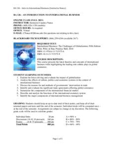 Syllabus Spring 2012 BA-126 Introduction to International Business - Candice Nance, Business Administration - Ohlone College