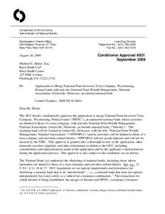 O Comptroller of the Currency Administrator of National Banks Northeastern District Office th 340 Madison Avenue, 5 Floor