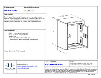 Product Code  Nominal Dimensions SEC-WM-764-H5