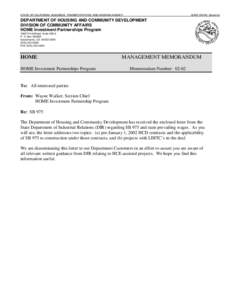 STATE OF CALIFORNIA -BUSINESS, TRANSPORTATION, AND HOUSING AGENCY  GRAY DAVIS, Governor DEPARTMENT OF HOUSING AND COMMUNITY DEVELOPMENT DIVISION OF COMMUNITY AFFAIRS