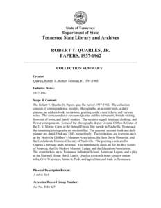 Robert T. Quarles, Jr., Papers