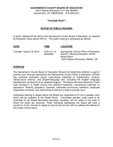 Notice: Public Hearing (Juvenile Court Schools Instructional Materials)