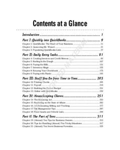 Contents at a Glance Introduction ................................................................ 1 AL  Part I :Quickly into QuickBooks .................................... 9