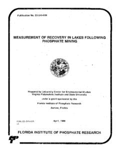 MEASUREMENT OF RECOVERY IN LAKES FOLLOWING PHOSPHATE MINING