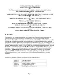 COOPERATIVE FIRE MANAGEMENT ANNUAL OPERATING PLAN Between the MONTANA DEPARTMENT OF NATURAL RESOURCES & CONSERVATION, SOUTHWESTERN LAND OFFICE AND SWAN UNIT The