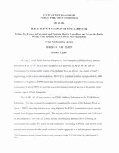 STATE OF NEW HAMPSFIIRE PUBLIC UTILITlE S COMMISSION PUBLIC SERVICE COMPANY OF NEW HAMPSEQRE Petition for License to Construct and Maintain Electric Lines Over and Across the Public Waters of the Bellamy River in Dover, 