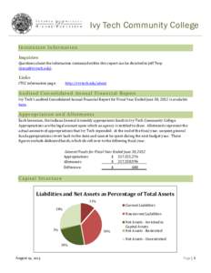 Ivy Tech Community College Institution Information Inquiries Questions about the information contained within this report can be directed to Jeff Terp ([removed]).