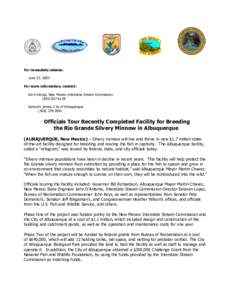 For immediate release: June 27, 2003 For more information, contact: Karin Stangl, New Mexico Interstate Stream Commission[removed]Deborah James, City of Albuquerque