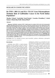 TNFA -308 G/A and IL6 -174 G/C Gene Polymorphisms and Gallbladder Cancer in India  RESEARCH COMMUNICATION