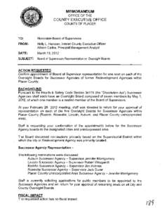 MEMORANDUM OFFICE OF THE COUNTY EXECUTIVE OFFICE COUNTY OF PLACER