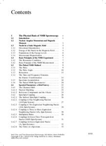 Contents  1 The Physical Basis of NMR Spectroscopy