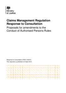 Claims Management Regulation Response to Consultation