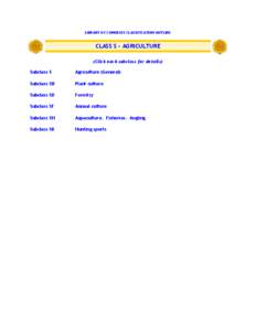 Library of Congress Classification Outline: Class S - Agriculture