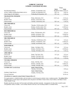 ASHBURY COLLEGE SCHOOL CALENDARTimes Junior Senior Residences Open at 3:00 p.m.