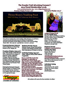 The Frontier Trail Adverising Formats 2015 Tiered Membership Levels www.carrizozochamber.org - www.villageofcapitan.com Premium Display Format: 5x3