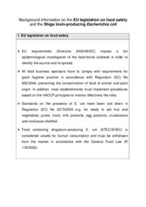 Background information on the EU legislation on food safety and the Shiga toxin-producing Escherichia coli