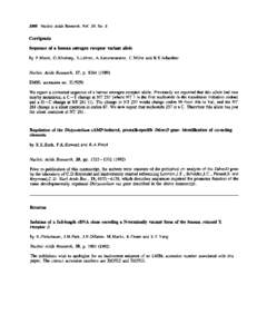 2008 Nucleic Acids Research, Vol. 20, No. 8  Corrigenda Sequence of a human estrogen receptor variant allele by P.Macri, G.Khoriaty, S.Lehrer, A.Karurunaratne, C.Milne and B.S.Schachter