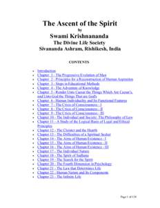 The Ascent of the Spirit by Swami Krishnananda The Divine Life Society Sivananda Ashram, Rishikesh, India