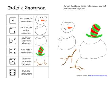 Build a Snowman  Cut out the shapes below, roll a number and put your snowman together!  Pick a face for
