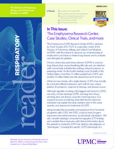 The Division of Pulmonary, Allergy, and Critical Care Medicine at UPMC SPRING 2012 In This Issue