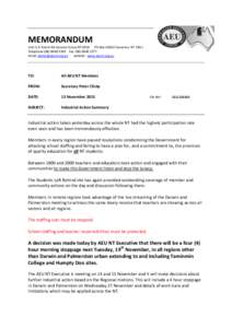 MEMORANDUM Unit 3, 8 Totem Rd Coconut Grove NT 0810 PO Box[removed]Casuarina NT 0811 Telephone:([removed]Fax[removed]email: [removed] website : www.aeunt.org.au