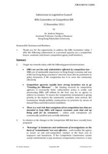 CB[removed]Submission to Legislative Council Bills Committee on Competition Bill 15 November 2011 by Dr. Andrew Simpson